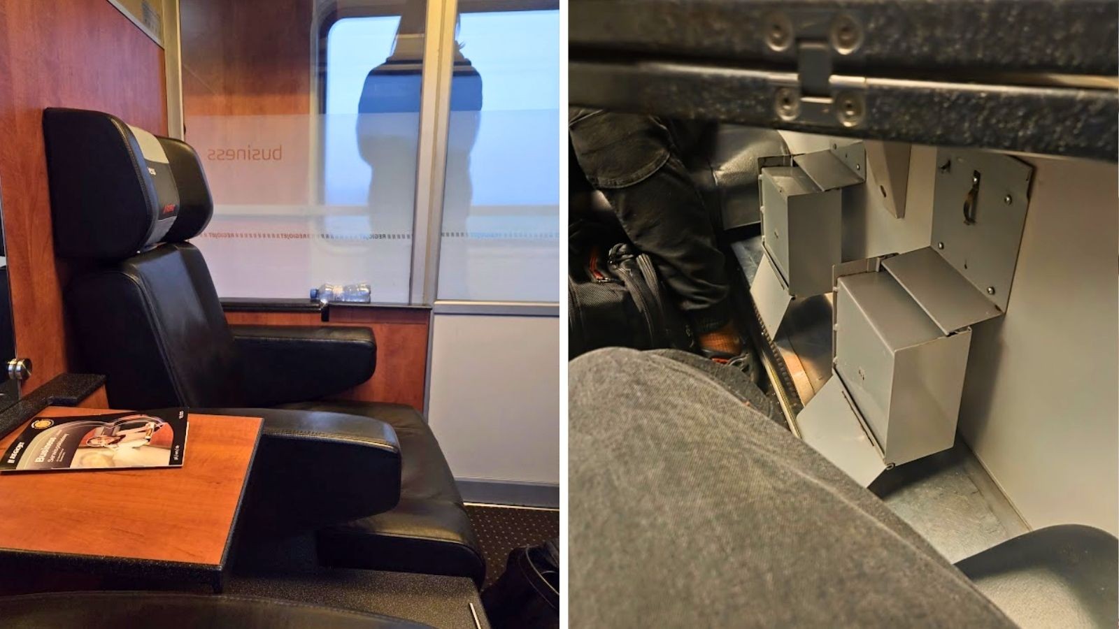 Wnętrze klasy business i zepsute kosze