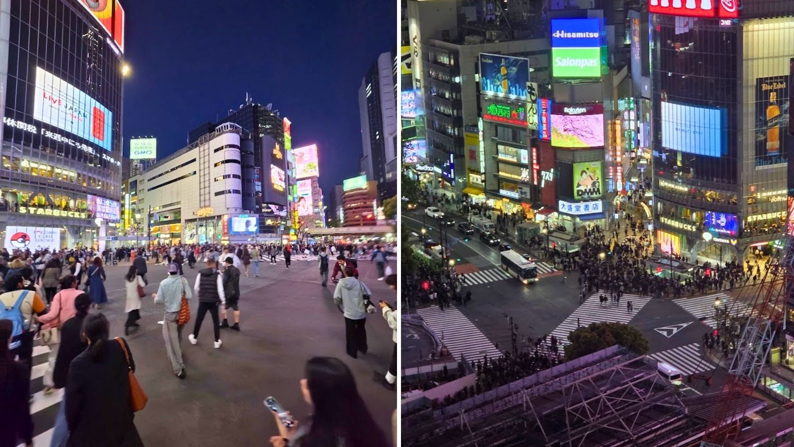 Skrzyżowanie Shibuya w Tokio jest najbardziej ruchliwym przejściem dla pieszych na świecie, kwiecień 2025 r.