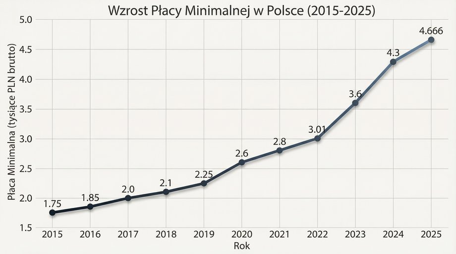 Wzrost płacy minimalnej w Polsce na przestrzeni ostatnich 10 lat