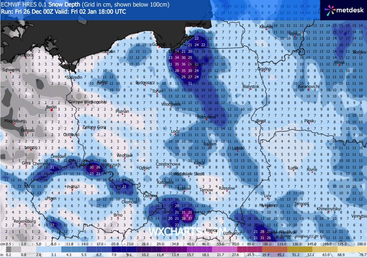Pokrywa śnieżna 2 stycznia (wxcharts.com)
