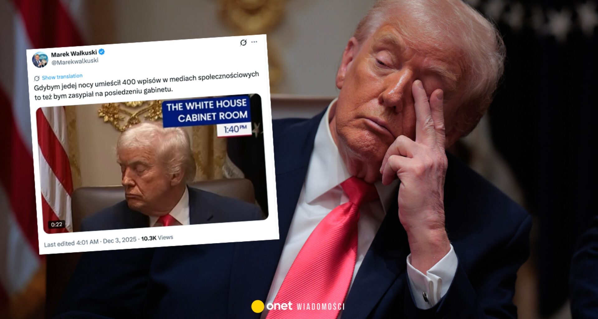 Donald Trump walczył ze snem na posiedzeniu. "Całą noc publikował posty"