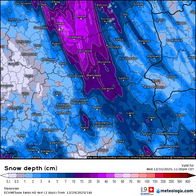 Na Warszawę może spaść ok. 15 cm śniegu