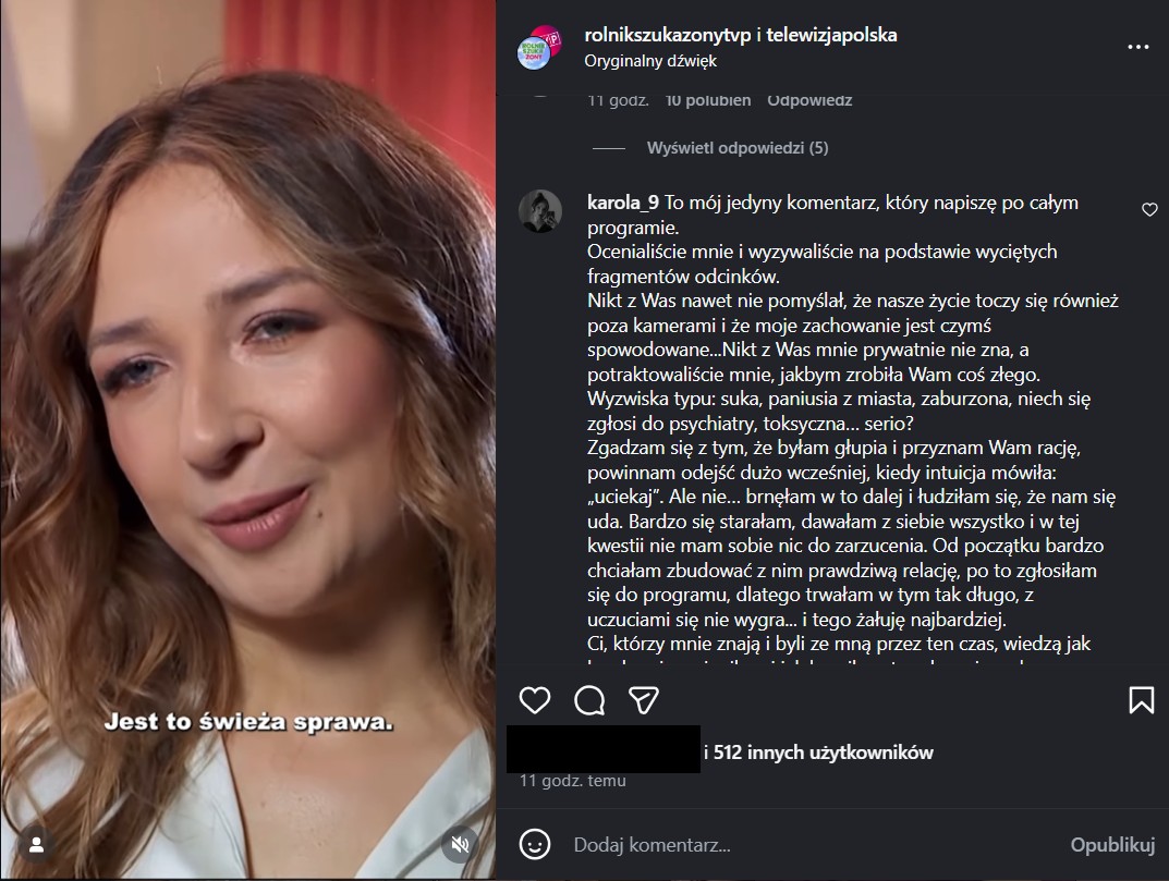 InstaStory z profilu Karoliny