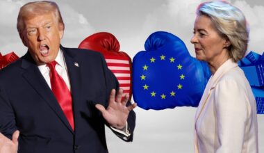 Po lewej prezydent USA Donald Trump w Mount Pocono w stanie Pensylwania, 9 grudnia 2025 r. Po prawej Ursula von der Leyen, przewodnicząca Komisji Europejskiej, w Brukseli, 9 października 2025 r.