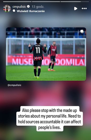 Screen z instagramowej relacji Christiana Pulisica