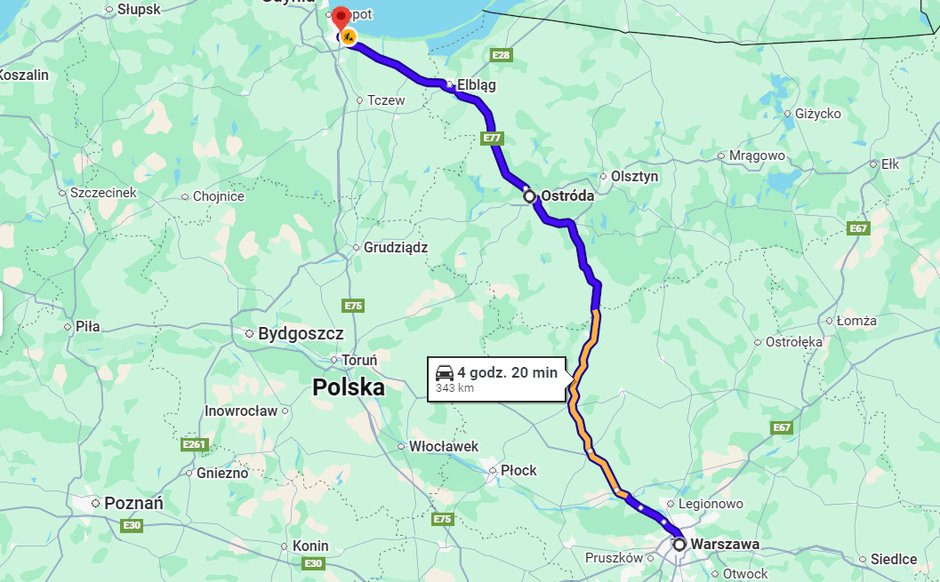 Trasa Warszawa - Gdańsk