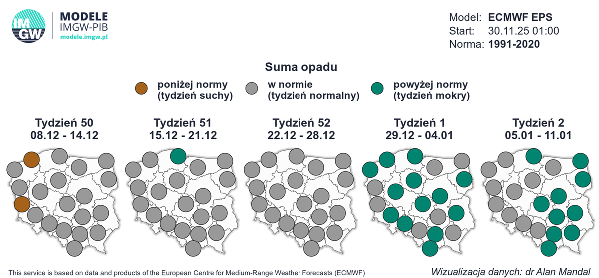 Większych opadów powinniśmy się spodziewać pod koniec miesiąca. Miejscami wówczas znowu może zrobić się biało