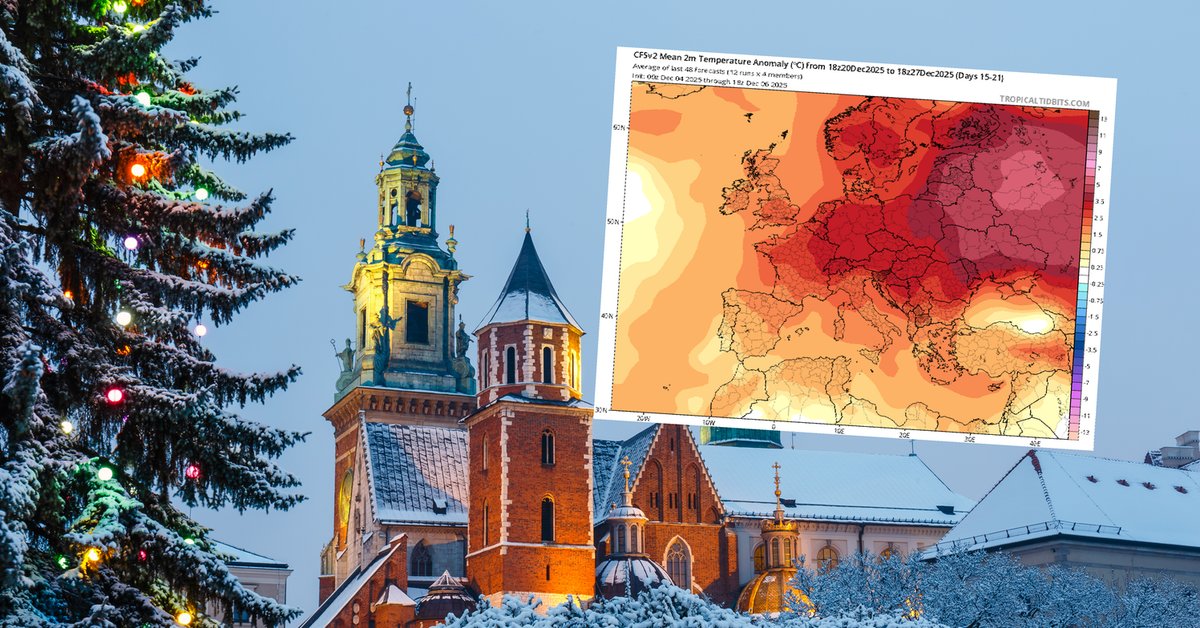 W prognozach na Boże Narodzenie pojawia się cień szansy na śnieg (screen: tropicaltidbits.com)