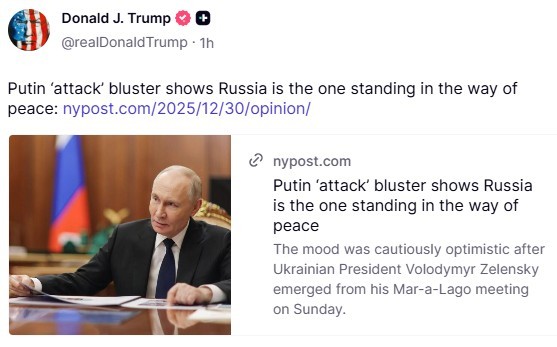 Wpis Donalda Trumpa na portalu Truth Social