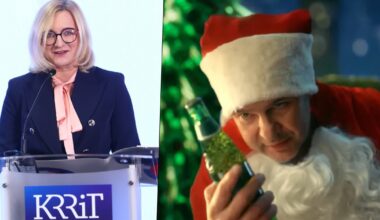 Od lewej: Agnieszka Glapiak, przewodnicząca KRRiT; kadr z wywołującej kontrowersje reklamy