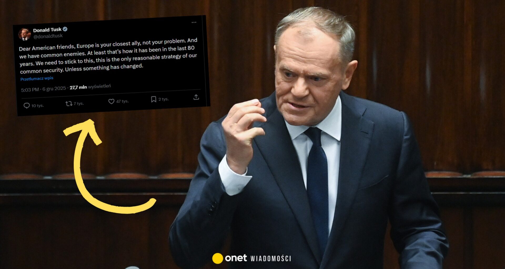 Donald Tusk napisał kilka zdań. Jego wpis bije rekordy popularności na świecie - Onet Wiadomości