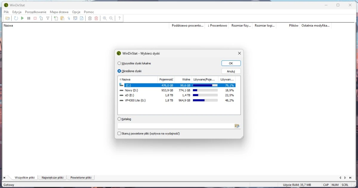 WinDirStat w czytelny sposób pokazuje, jakie pliki zajmują ile miejsca na dysku