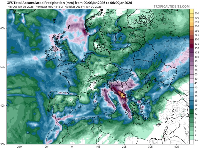 Ogromne opady deszczu i śniegu przewidywane są w części południowej Europy
