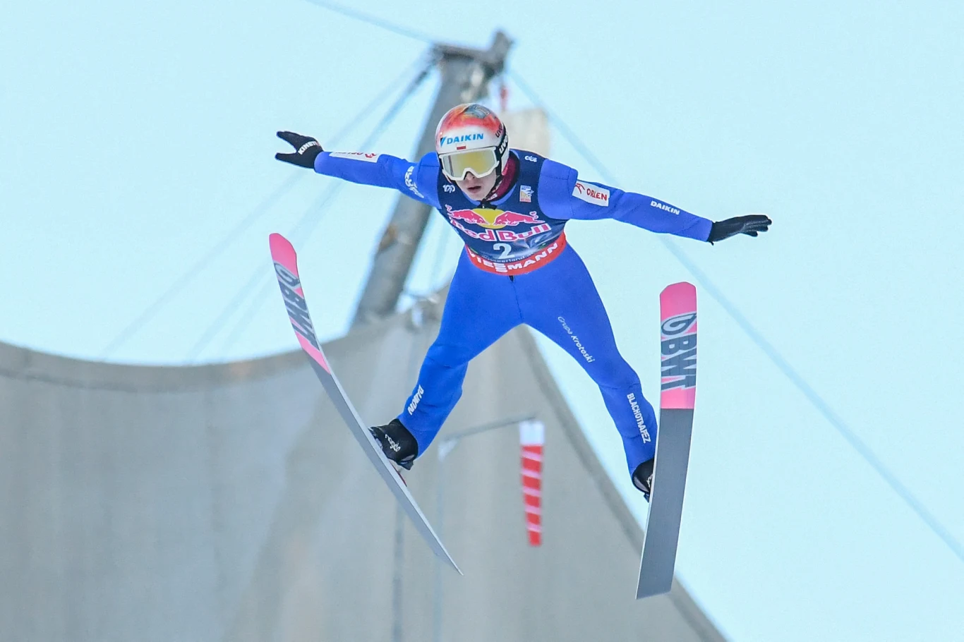 Paweł Wąsek podczas konkursu na mistrzostwach świata w lotach narciarskich na Kulm w Bad Mitterndorf Paweł Wąsek podczas konkursu na mistrzostwach świata w lotach narciarskich na Kulm w Bad Mitterndorf
