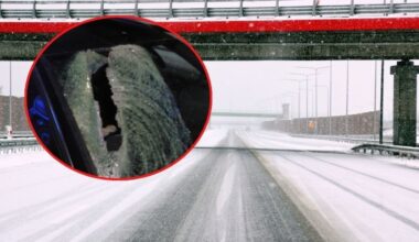 Bryła lodu spadła z ciężarówki i przebiła szybę Audi na S5 pod Gnieznem. Pasażerka w szpitalu, kierowca tira odjechał