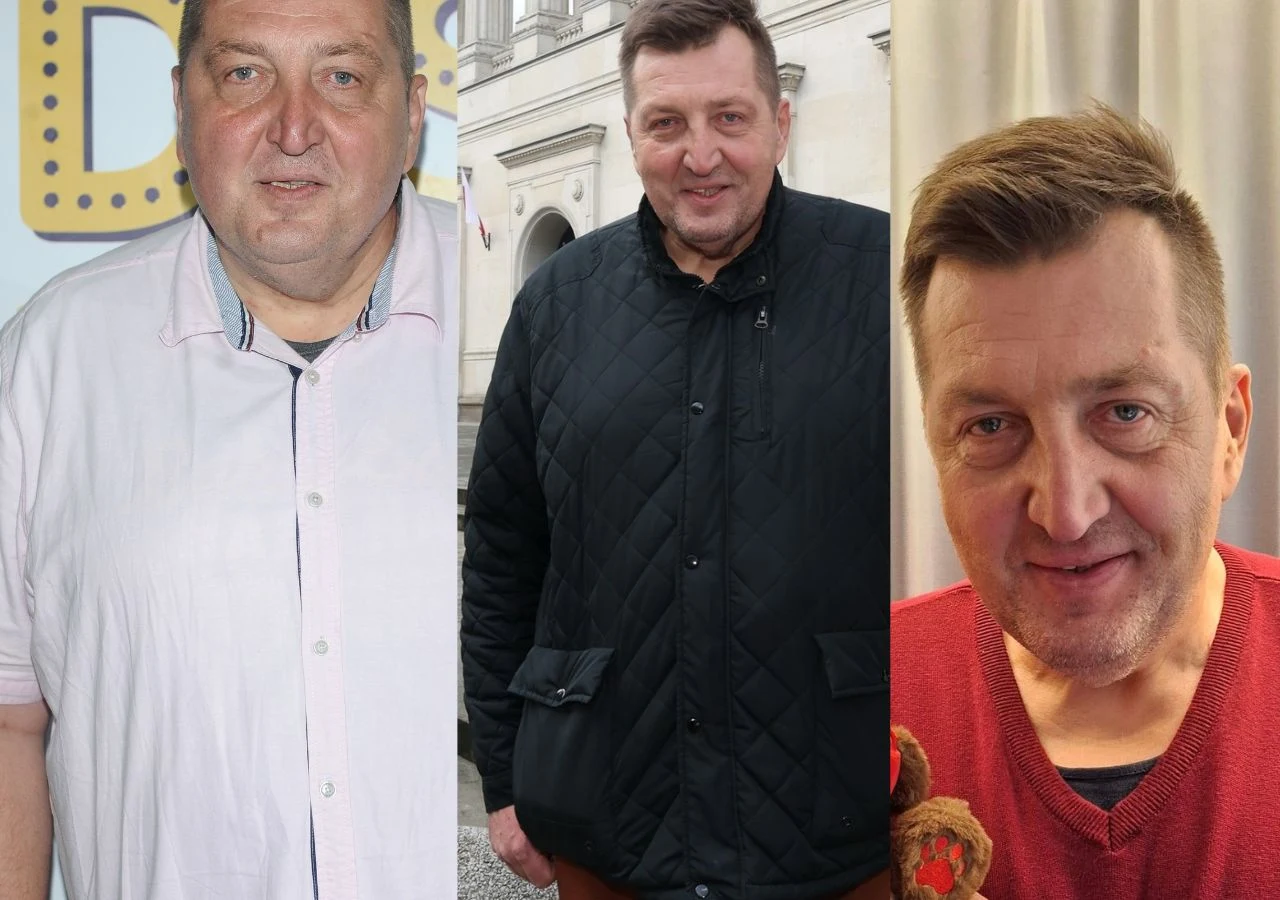 Trzy ujęcia mężczyzny w różnym wieku i w różnych miejscach, ubrany kolejno w jasną koszulę, czarną pikowaną kurtkę oraz bordowy sweter, ukazane w kolażu podkreślającym zmiany wyglądu.