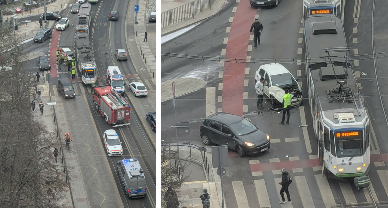 Paraliż w centrum. Osobówka uderzyła w tramwaj