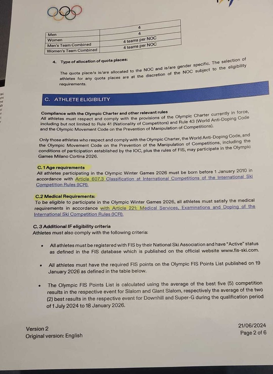 Olimpijskie wymogi FIS