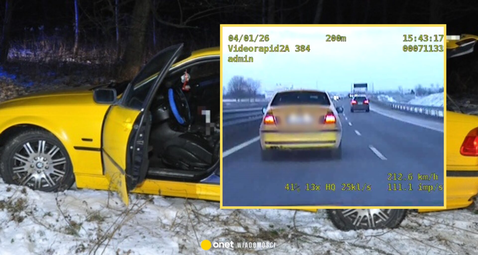 Żółtym BMW jechał ponad 200 km na godz. Policjanci ruszyli w pościg [NAGRANIE]