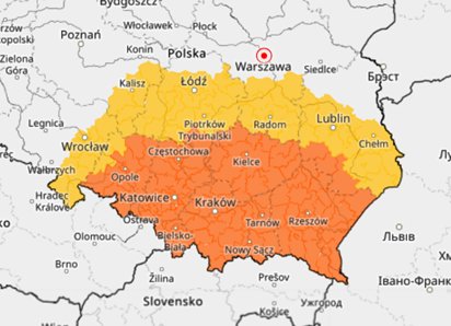 Pomarańczowe ostrzeżenia IMGW przed marznącym deszczem dla południowej Polski
