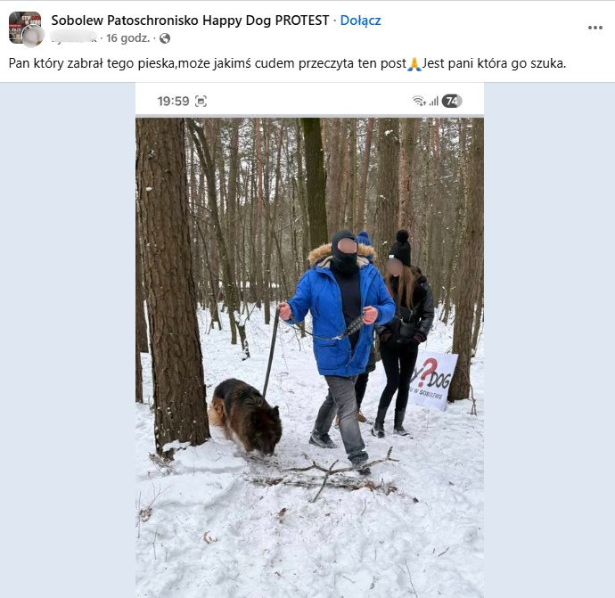Wpis na grupie Sobolew Patoschronisko Happy Dog PROTEST