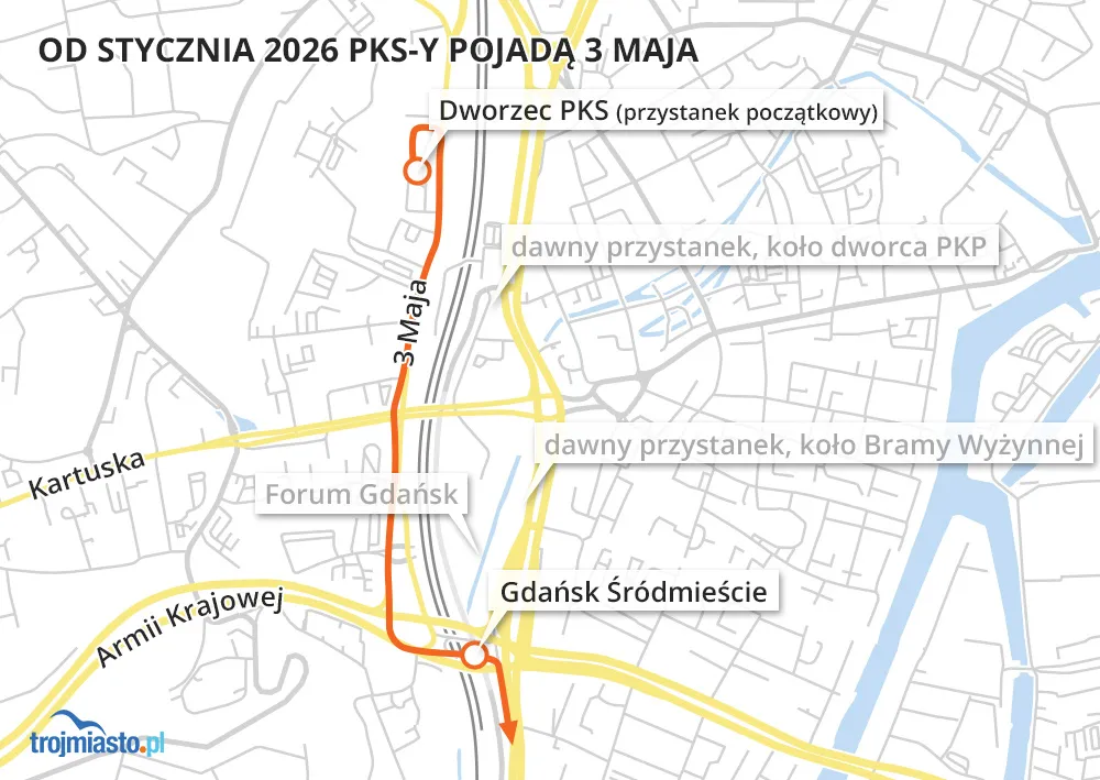 Zmiany w komunikacji na nowy rok. PKS-y pojadą 3 Maja, koniec kontraktu z BP Tour - Trojmiasto.pl