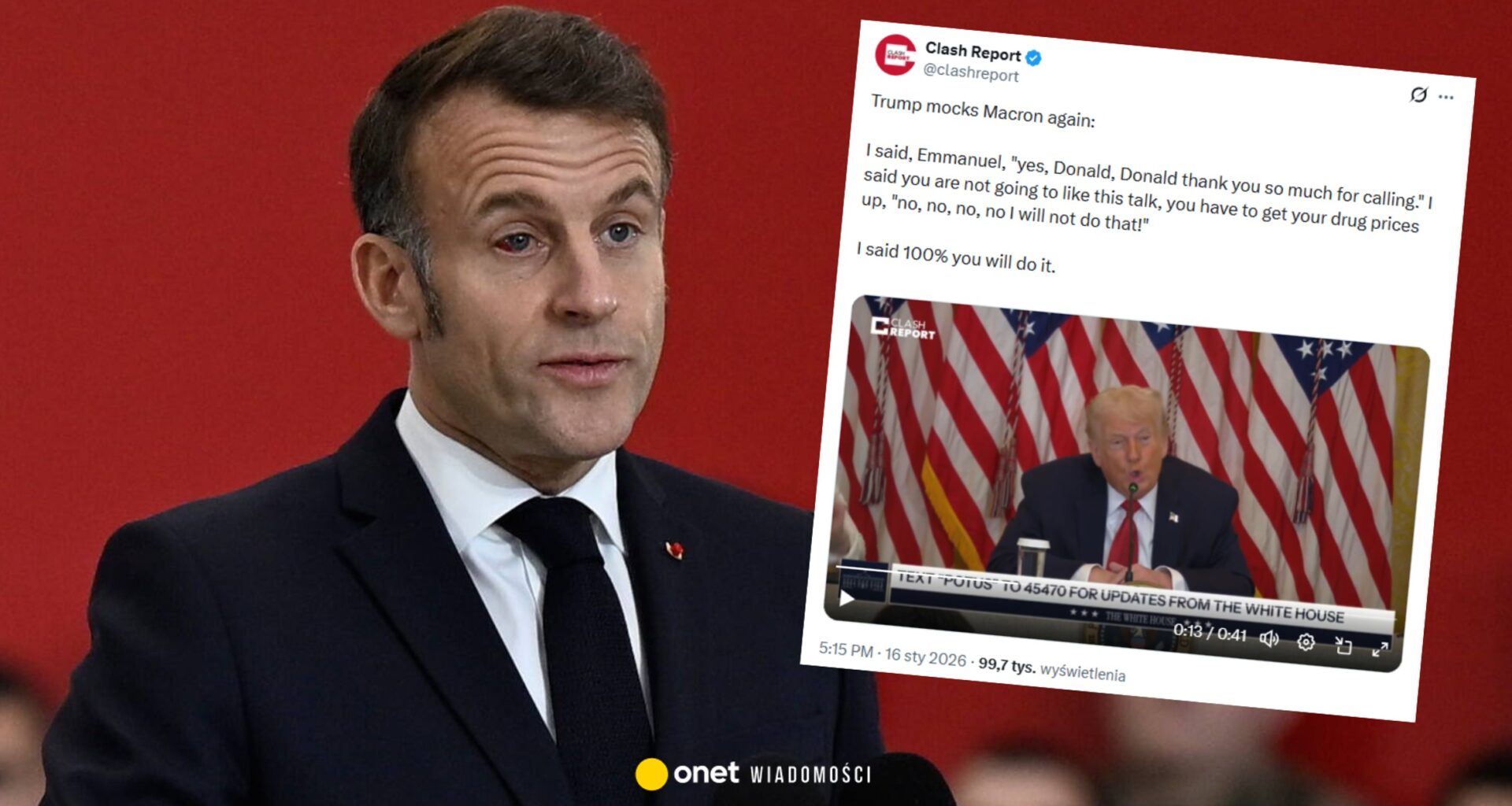 Donald Trump przed kamerami zakpił z Emmanuela Macrona. "Nie zrobię tego"