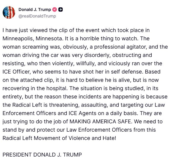 Wpis Donalda Trumpa na portalu Truth Social