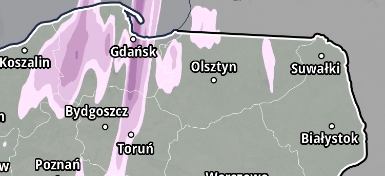Opady śniegu na północy Polski (źródło: animacja IMGW)