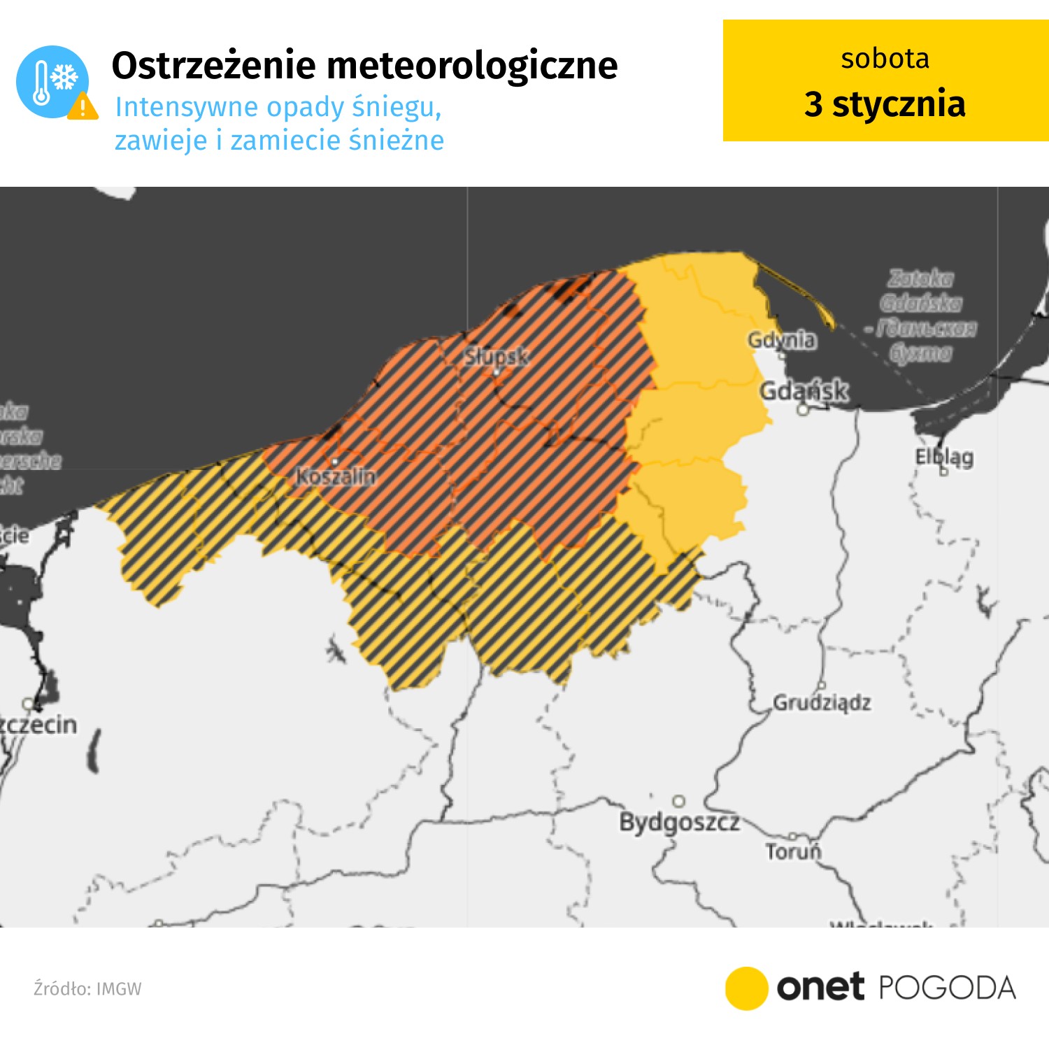 Ostrzeżenia przed śnieżycami, zawiejami i zamieciami obowiązują w większości Pomorza