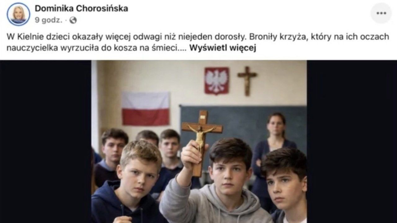 Dominika Chorosińska z fikcyjnym zdjęciem na temat afery z krzyżem 