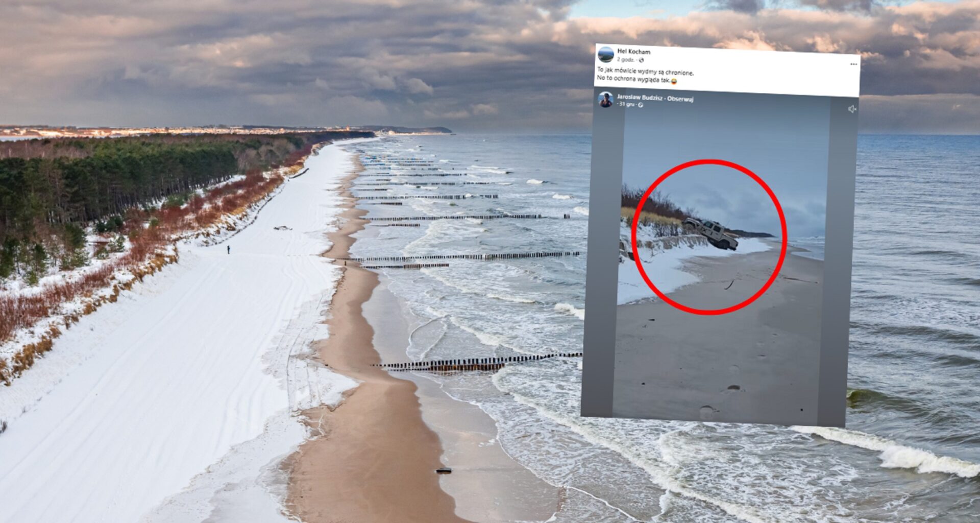 Samochód terenowy utknął na plaży w Chałupach