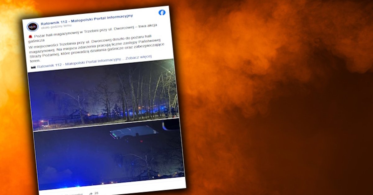 Płonie hala z materiałami łatwopalnymi w Trzebini. Apel do mieszkańców