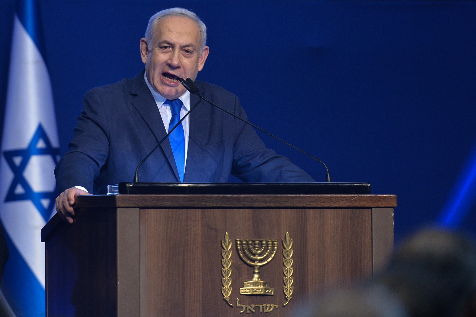 Binjamin Netanjahu w siedzibie swojej partii Likud w Tel Awiwie, 3 marca 2020 r.