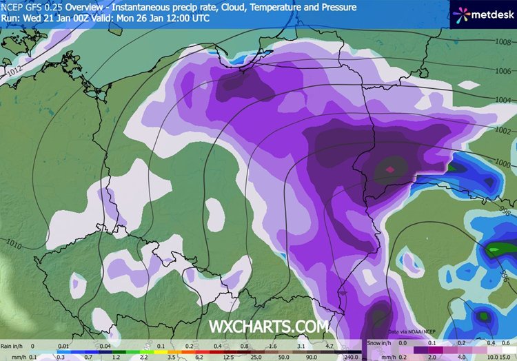 Mocniejsze opady mogą nadejść na początku przyszłego tygodnia. Będzie to głównie śnieg