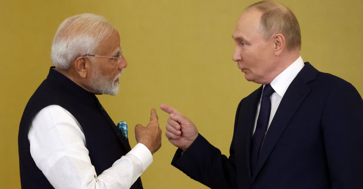 Prezydent Rosji Władimir Putin z premierem Indii Narendrą Modim w Moskwie, 9 lipca 2024 r.