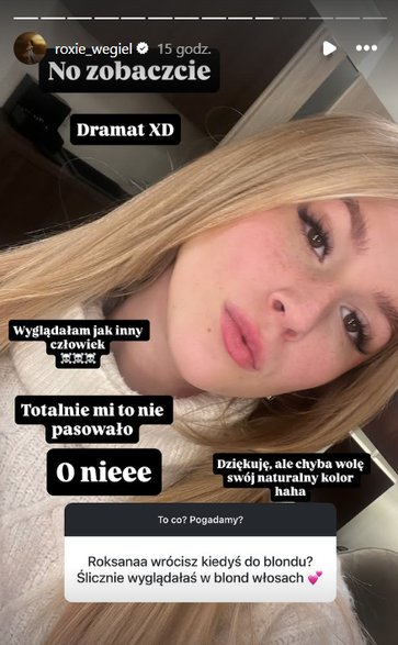 Roksana Węgiel na Instastory