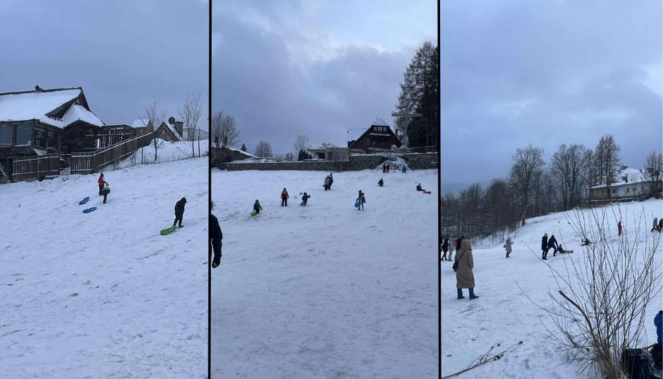 Zimowe zabawy na śniegu rodzin z dziećmi