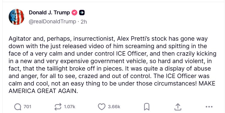 Wpis Donalda Trumpa na platformie Truth Social