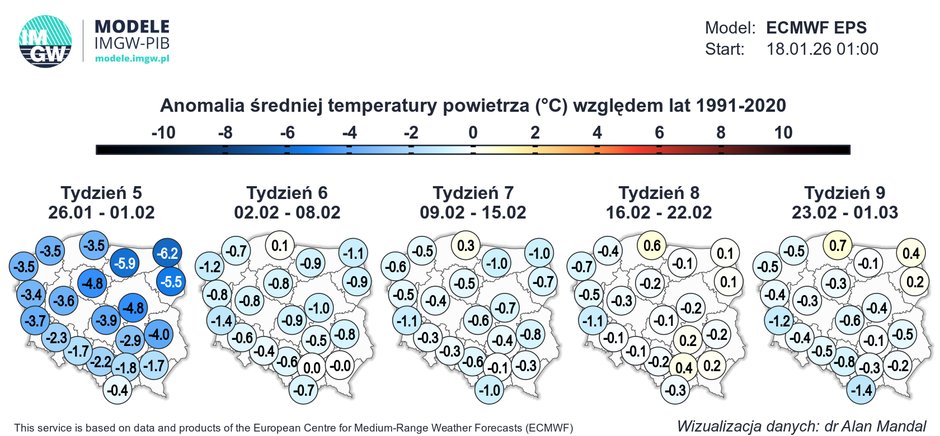 Luty ma przynieść ujemną anomalię temperatury