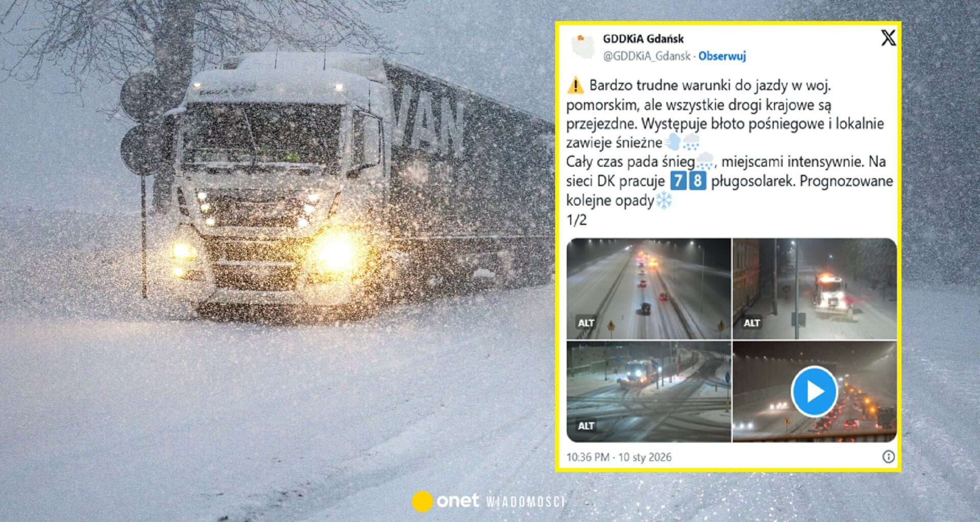 Tak wygląda Pomorze po wielkiej śnieżycy. "Za nami bardzo trudna noc" [WIDEO]