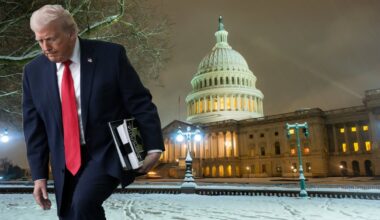 Prezydent Stanów Zjednoczonych Donald Trump w Waszyngtonie, 20 stycznia 2026 r. W tle Kapitol USA, siedziba amerykańskiego Kongresu