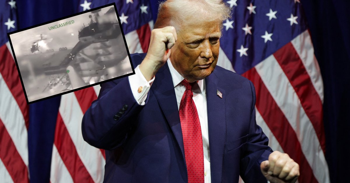 Prezydent Stanów Zjednoczonych Donald Trump, Waszyngton, USA, 6 stycznia 2026 r. W ramce zdjęcie z przejęcia tankowca Bella 1