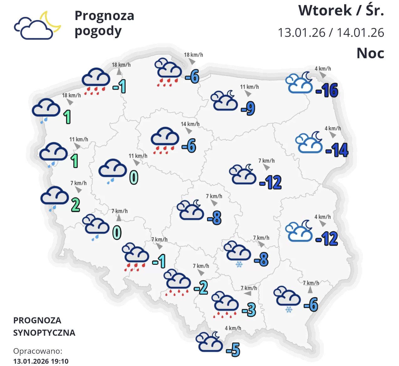 Prognoza pogody na noc z wtorku na środę