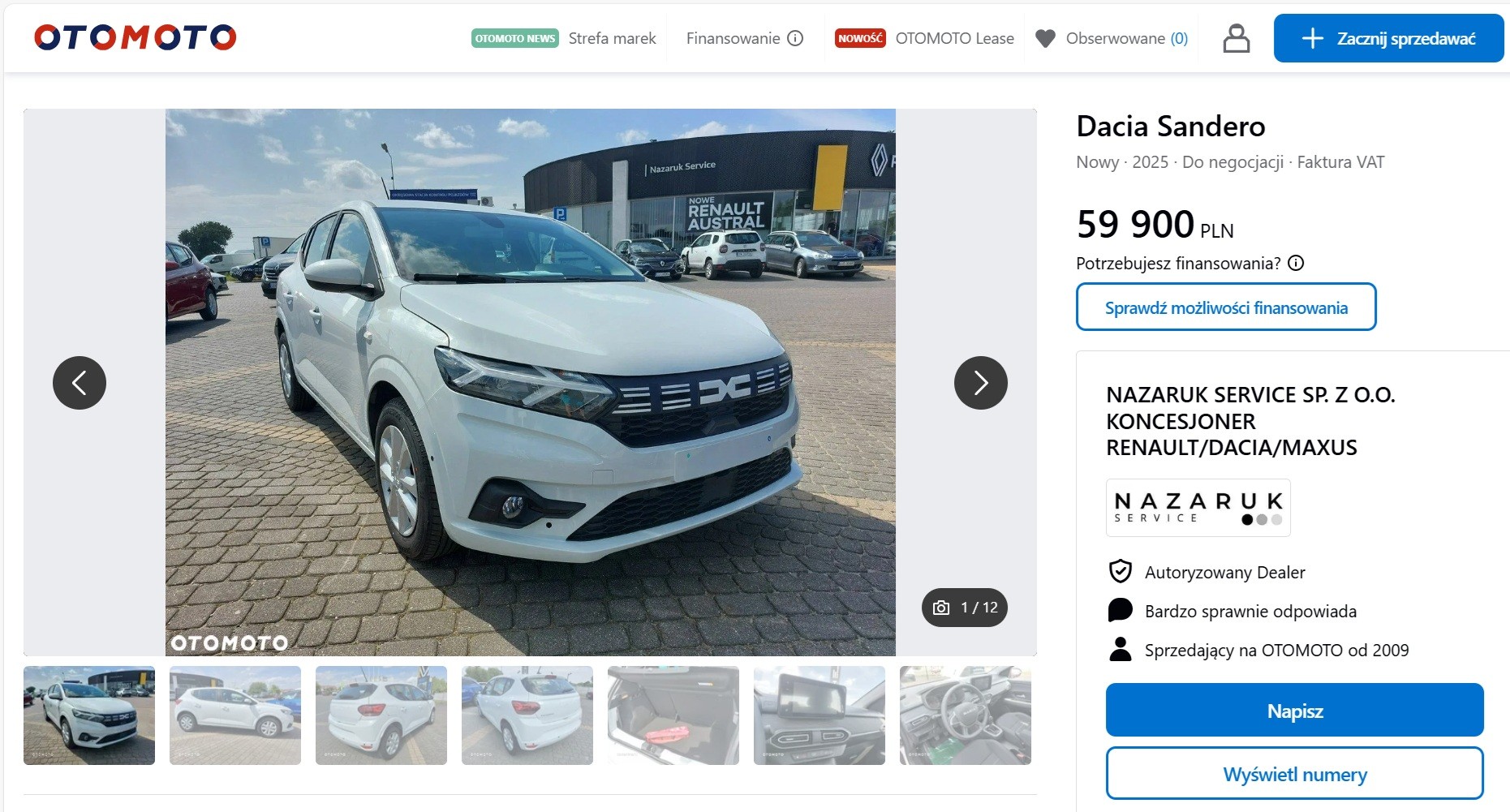 Nowa Dacia Sandero wystawiona za 59900 zł