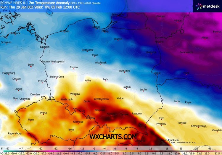 Nad Polską może zarysować się podział na regiony mroźne i dużo cieplejsze