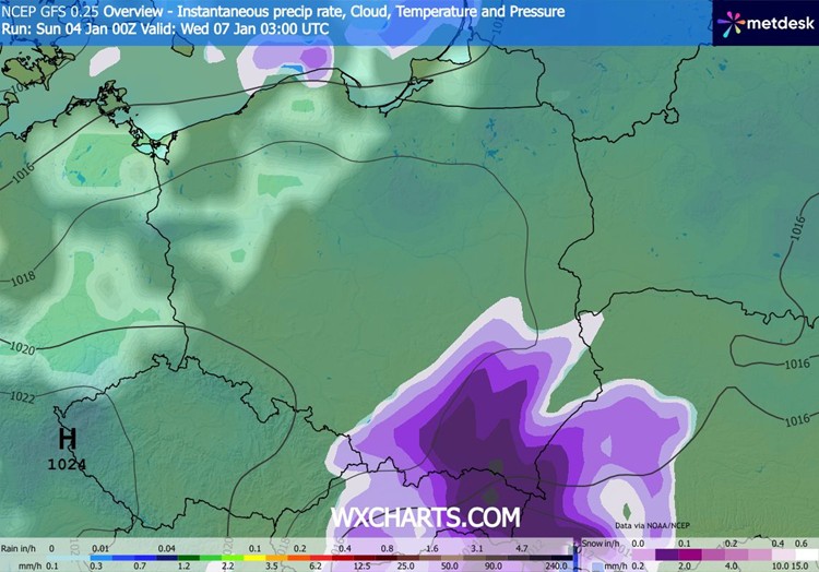 W okolicach środy silniej sypnie prawdopodobnie na południowym wschodzie Polski