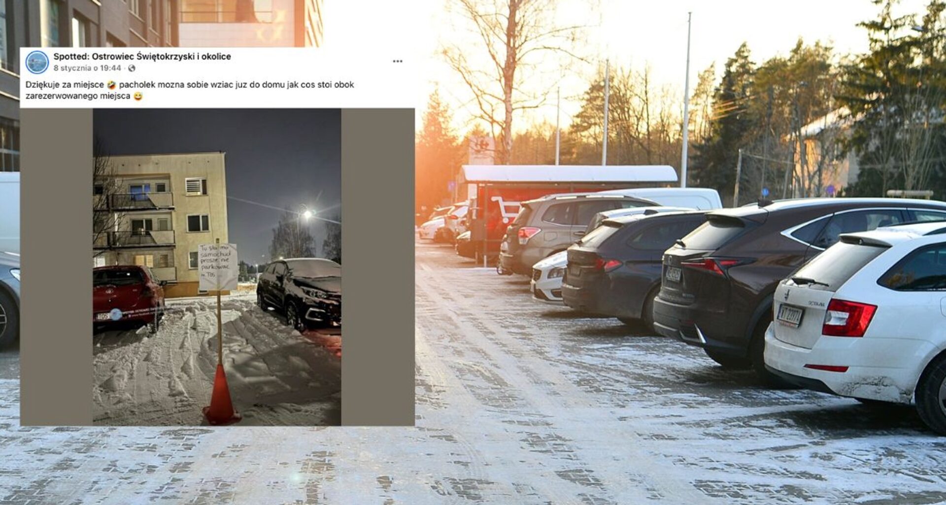 Kartkę z takim napisem zostawił na parkingu. Burza w sieci. "Serio?" (screen: Facebook/ Spotted: Ostrowiec Świętokrzyski i okolice)