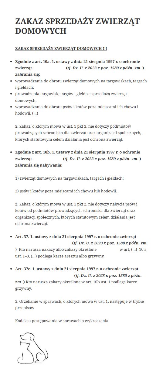 Treść ustawy o nielegalnym handlu zwierzętami domowymi.