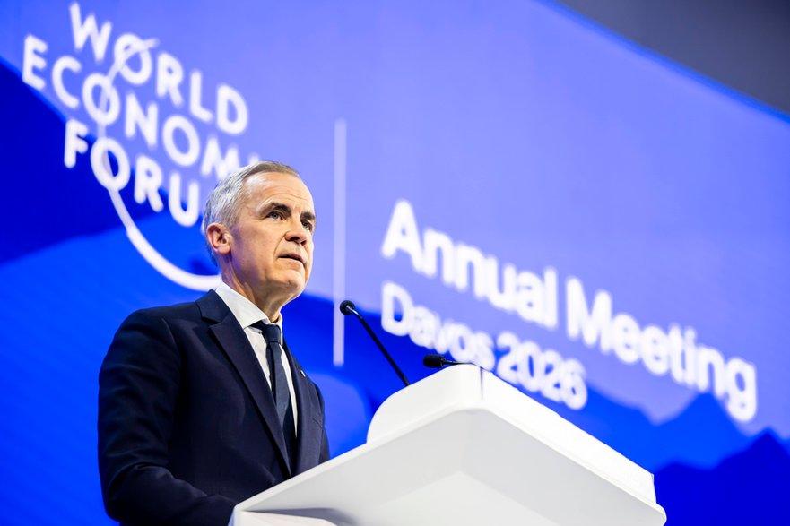 Mark Carney, premier Kanady, podczas Światowego Forum Ekonomicznego w Davos, 20 stycznia 2026 r.